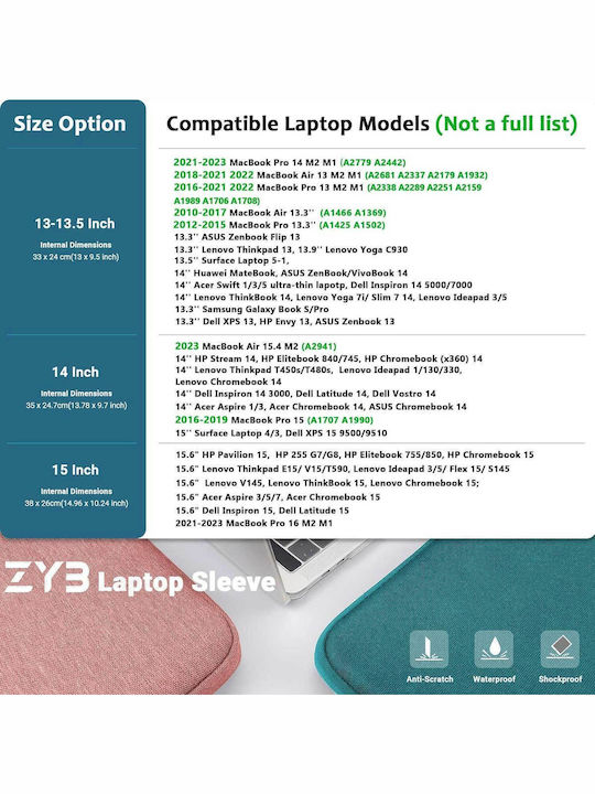 ZYB Αδιάβροχη Θήκη για Laptop 15.6" σε Ροζ χρώμα 1000-42210095