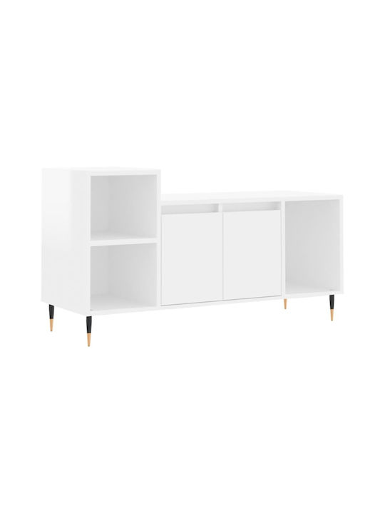 TV Stand from Wood & Glass White L100xW35xH55cm