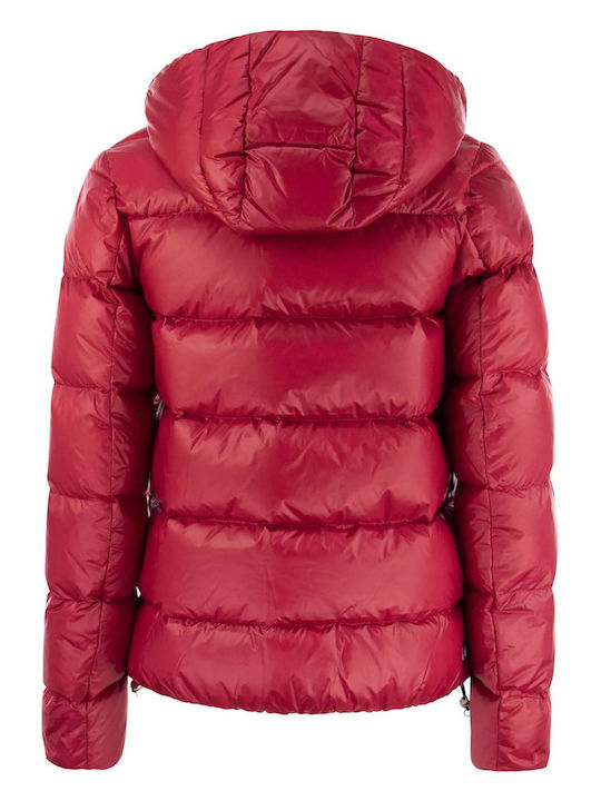 Women's Short Puffer Jacket for Winter with Hood Red