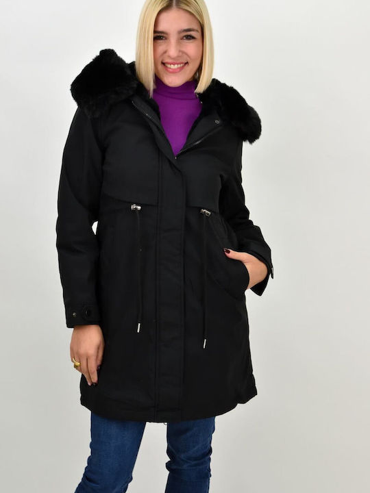 Potre Women's Short Puffer Jacket for Winter with Hood Black