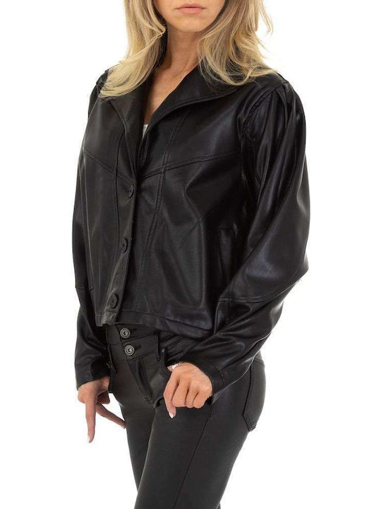 Jcl Paris Women's Short Lifestyle Artificial Leather Jacket for Winter Black