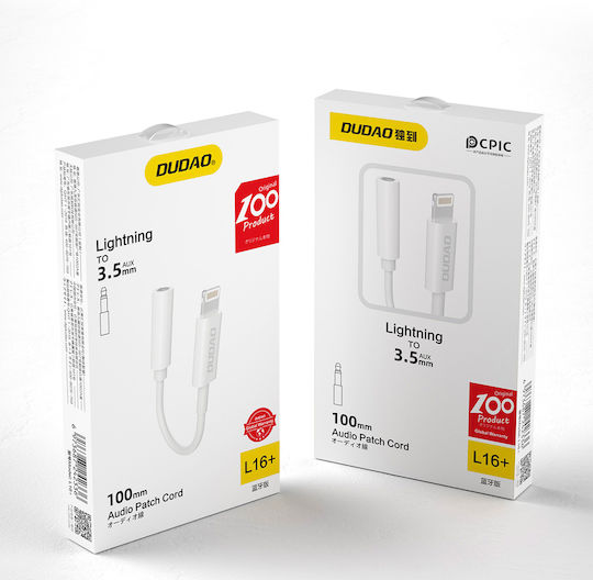 Dudao L16+ Конвертор Lightning мъжки към 3.5mm женски Бял Бял 1бр