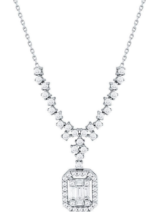 Kiriakos Gofas Set with Necklace & Earrings from White Gold 14K with Stones