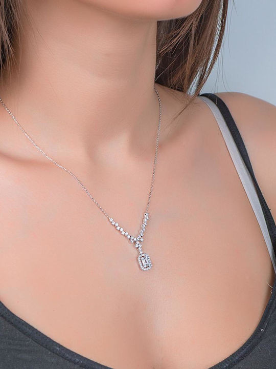 Kiriakos Gofas Set with Necklace & Earrings from White Gold 14K with Stones