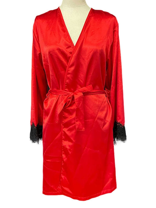 Jeannette Lingerie Winter Damen Satin Robe Rot