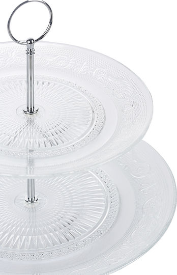 General Trade Γυάλινη Εταζέρα 2 Ορόφων Λευκή Ø18cm Π23xΜ25cm