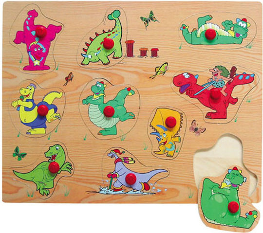 Ξύλινο Παιδικό Puzzle Σφηνώματα Ξύλινο Puzzle Καρτούν Δεινοσαυράκια 10pcs Anelixi