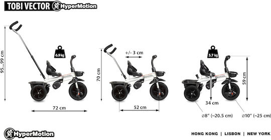 HyperMotion Kids Tricycle Bicycle TOBI Vector with Storage Space & Parental Handle for 12+ Months Gray
