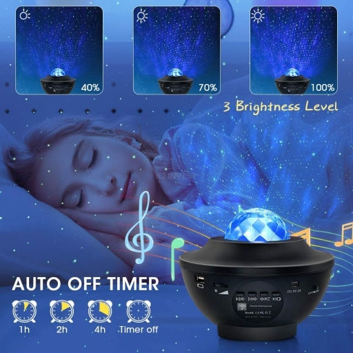 Led Rotating Kids Projector Lamp with Star Projection with Color Changes Black 16x16x11εκ.