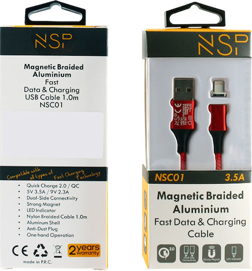 NSP 8228568 Braided / Μαγνητικό αποσπώμενο USB-A to Lightning Cable Κόκκινο 1m 8228568