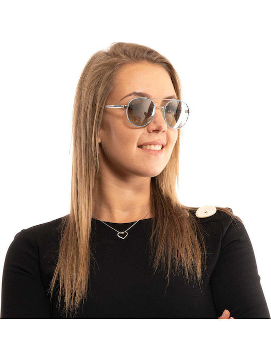 Guess Women's Sunglasses with Blue Metallic Frame and Silver Gradient Mirror Lenses GF0367 10X