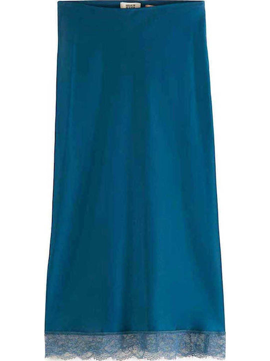 Satin High-waisted Midi Skirt Blue