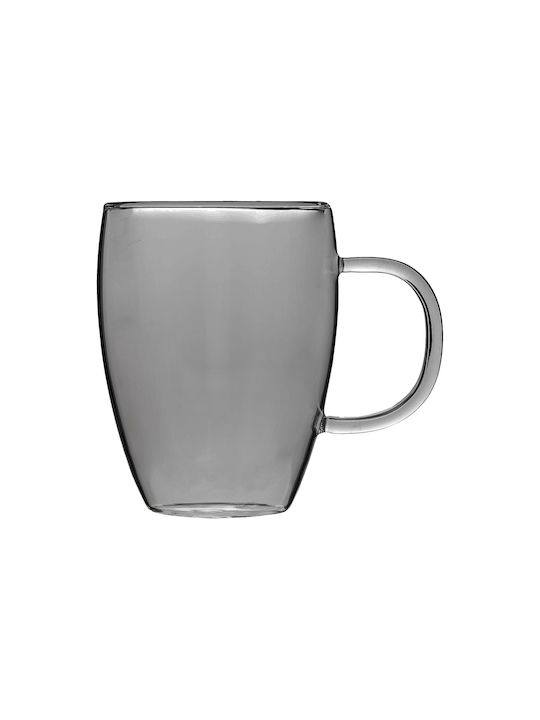 Tasse Glas mit Deckel Gray 400ml 1Stück