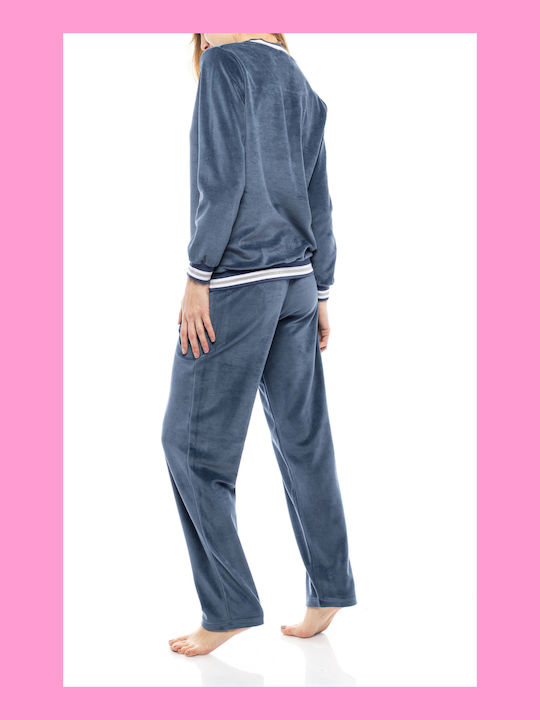 Pink Label Winter Women's Pyjama Set Cotton Blue