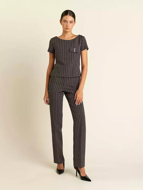 Forel Women's Blouse Short Sleeve Striped Gray