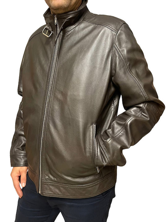 MARKOS LEATHER Men's Winter Leather Jacket Brown