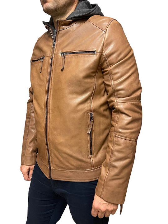 MARKOS LEATHER Ανδρικό Δερμάτινο Χειμωνιάτικο Μπουφάν Biker Ταμπά