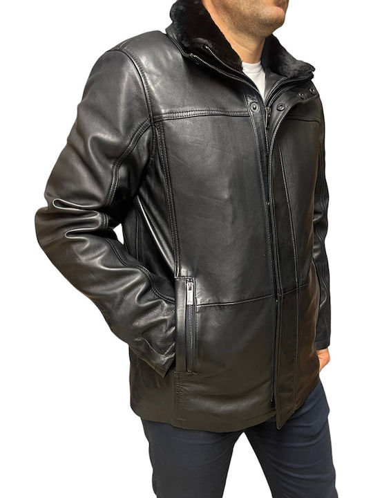 Lederjacke Winter Jacke Schwarz