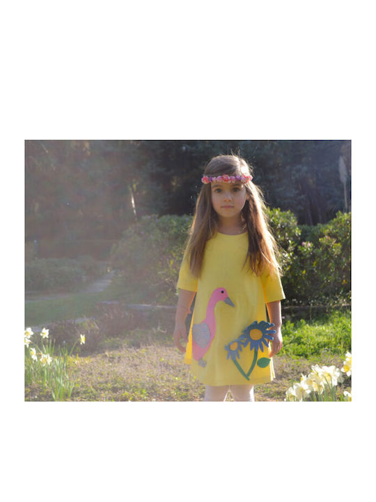 Happy Button Kids Dress Yellow