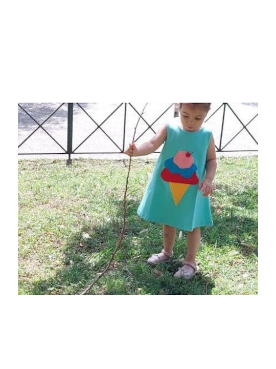 Happy Button Kids Dress Turquoise