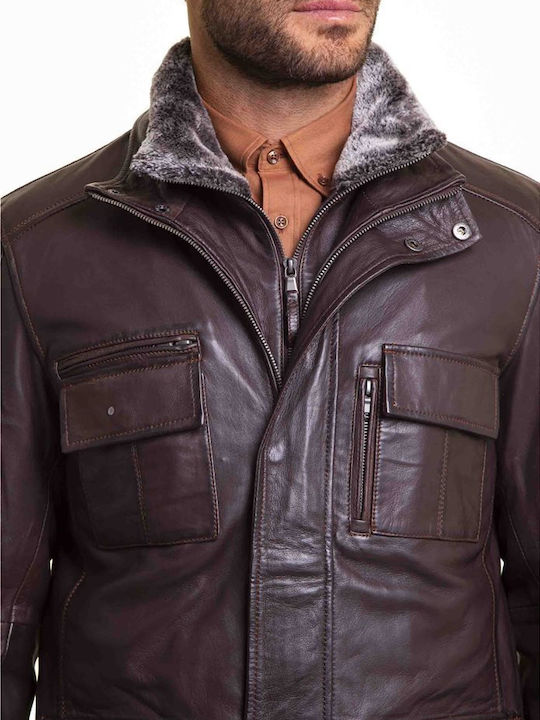 Leather Winter Jacket Brown
