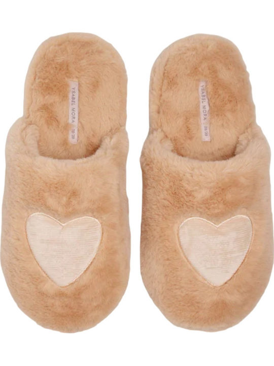 Winter Women's Slippers with Fur Beige