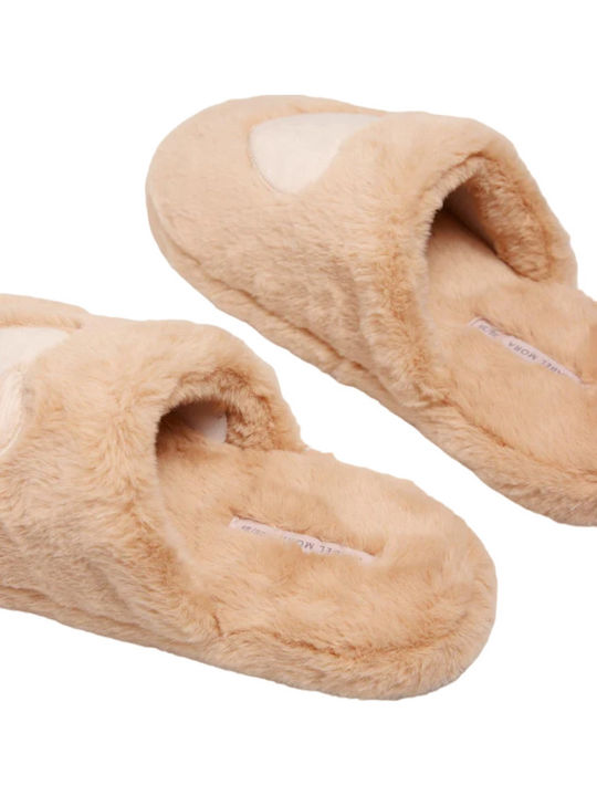 Winter Women's Slippers with Fur Beige