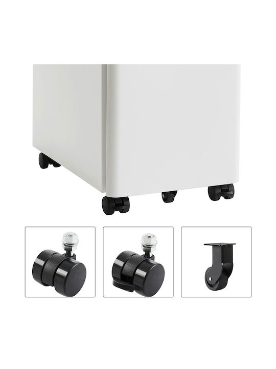 Office Storage Metal Drawer with Wheels, Lock & 3 Drawers White L46xW30xH59.2cm