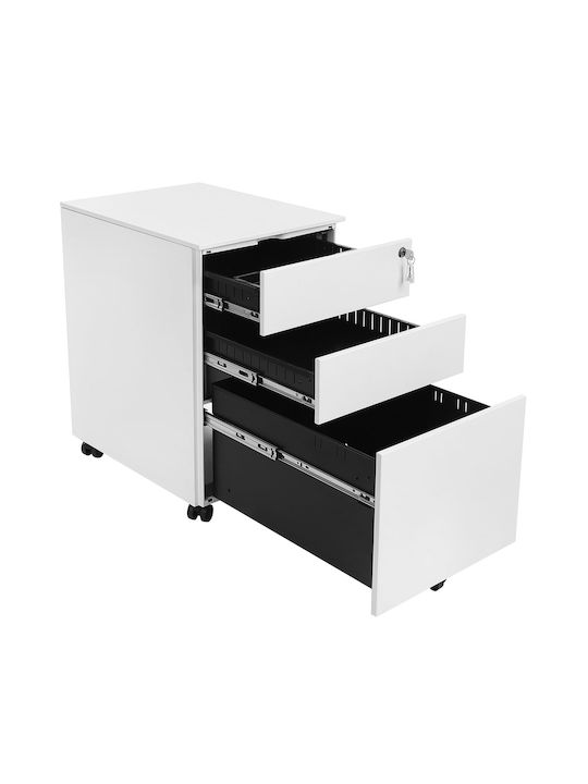 Schublade Büro mit Rollen & Schloss White 52x39x60cm