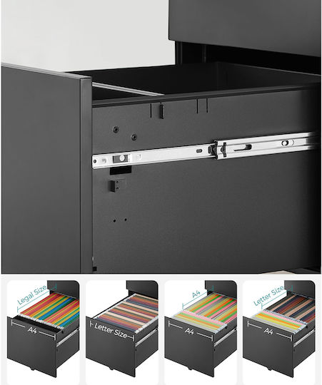 Büroaufbewahrungsschublade aus Metall mit Rädern und Schloss Schwarz 52x39x60cm