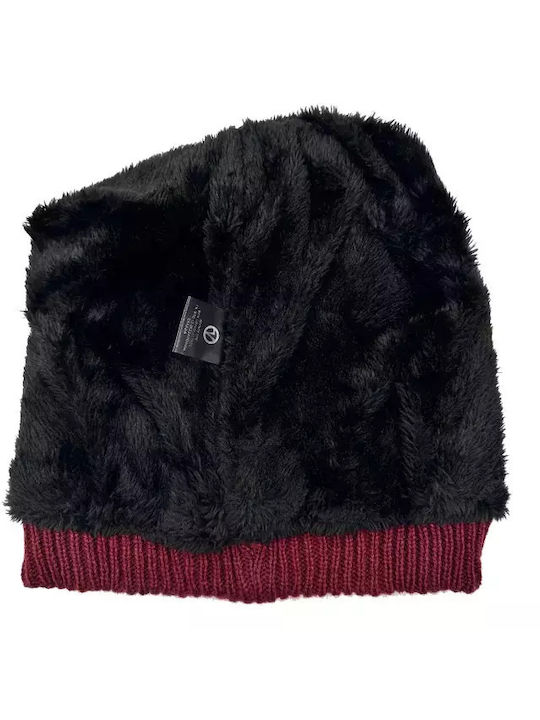 Verde Knitted Beanie Cap Burgundy