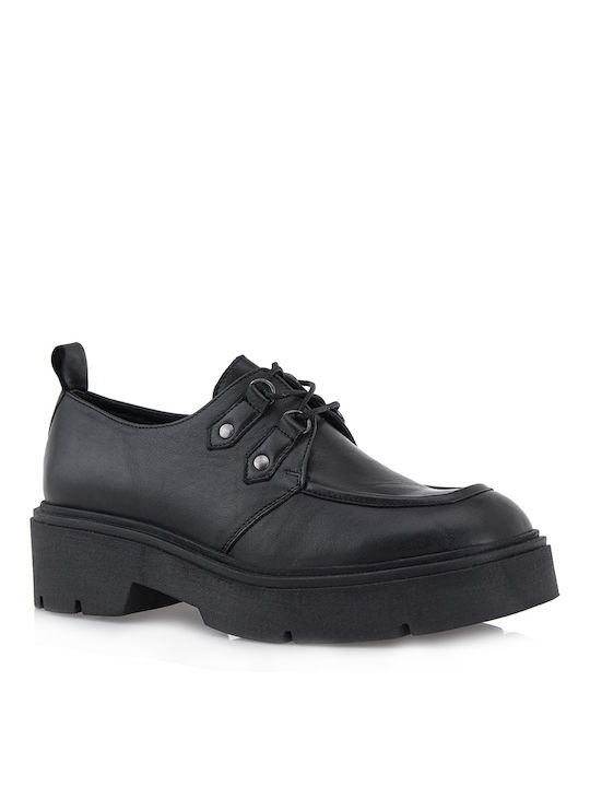 JK London Women's Leather Oxford Shoes Black