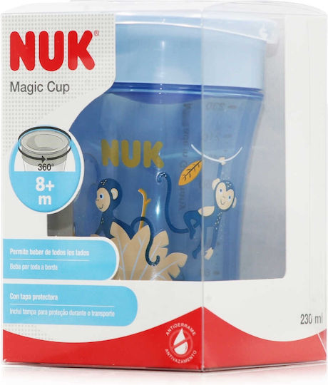 Nuk Baby Cup with Handles and Straw Cup Evolution Magic made of Silicone Blue Monkeys 230ml for 8m+m+ 10.751.312