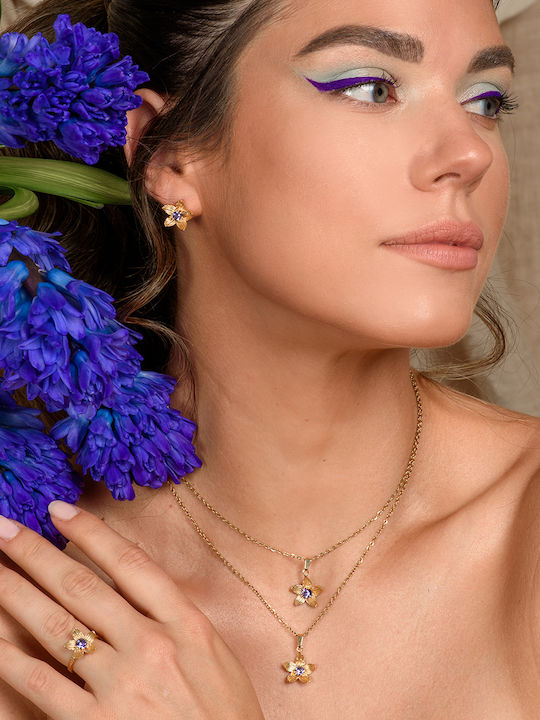 LifeLikes Birthstone Necklace with Flower Design Gold Plated Purple