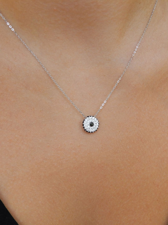 Polytimo Halskette Auge aus Weißgold 14K mit Zirkon Blau