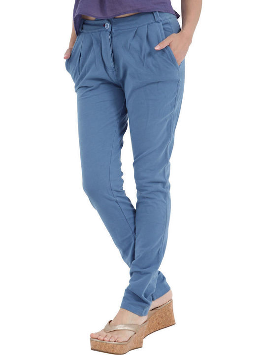 Pantaloni Dama Din Țesătură Cu Fit Regular Albastru