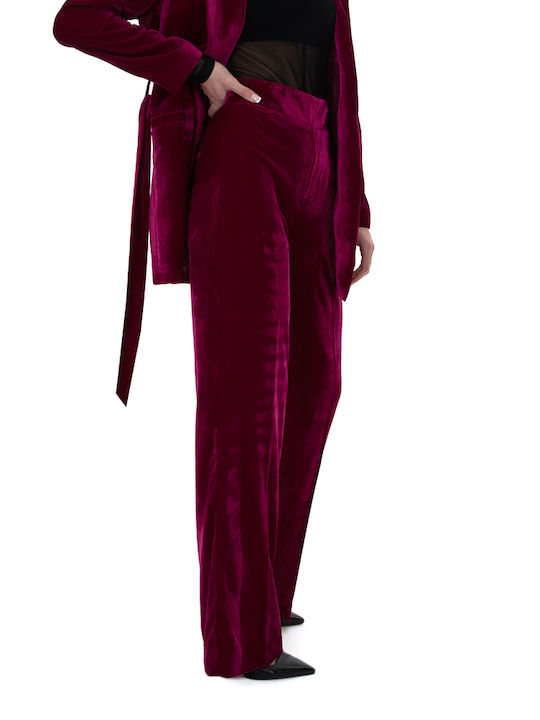 Pants Damen Hoch tailliert Stoff Hose in Geradem Schnitt Fuchsia