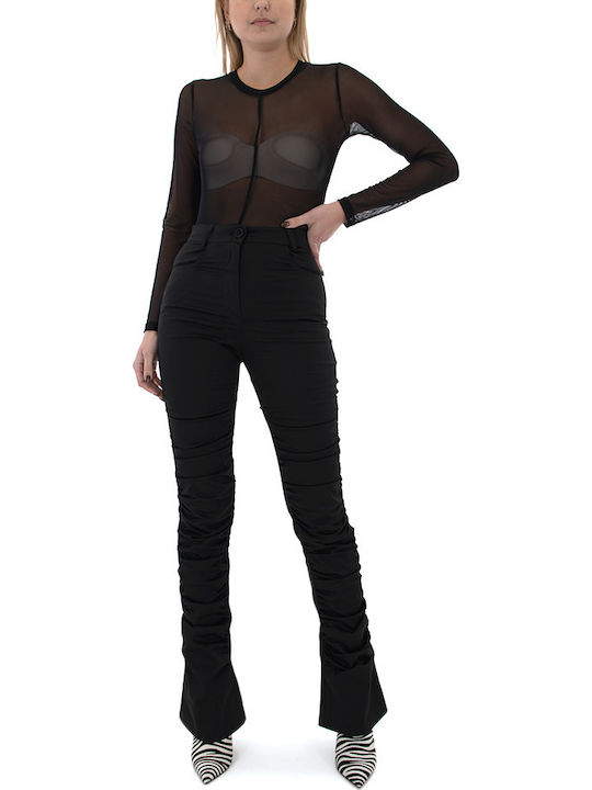 Pants Women's High-waisted Fabric Trousers Slim Fit Black