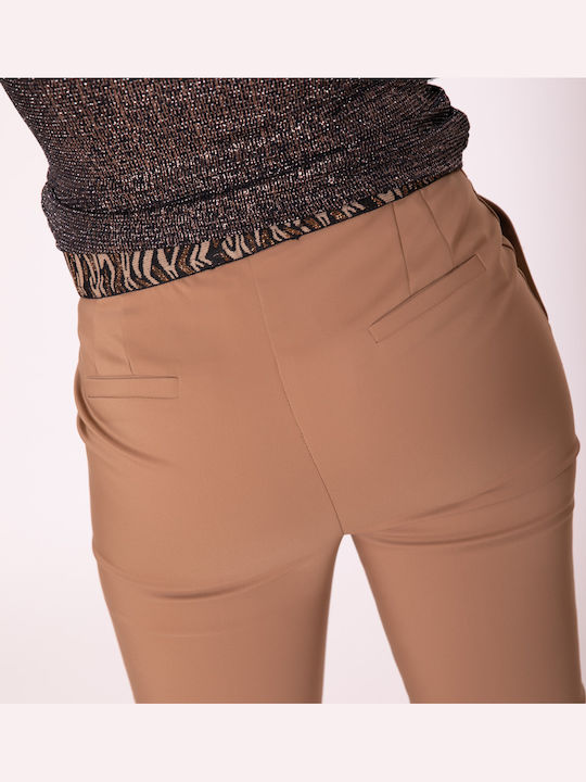 Women's Fabric Trousers with Elastic Beige