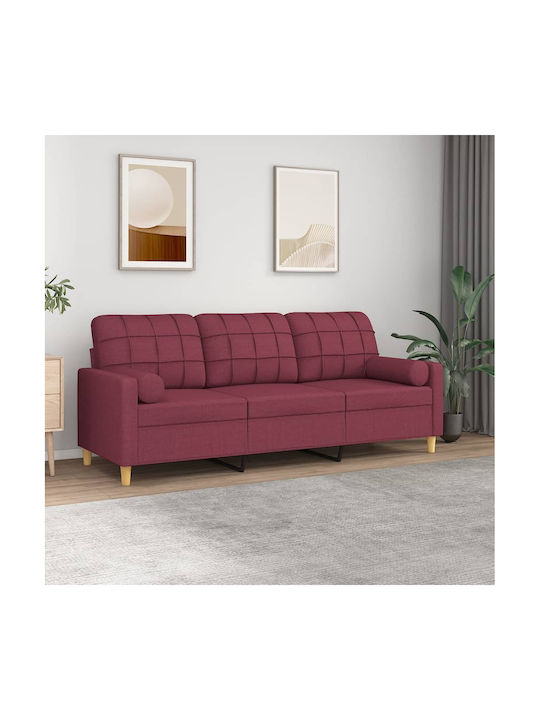 Dreisitzer Sofa Rot mit Dekokissen 198x77x80cm