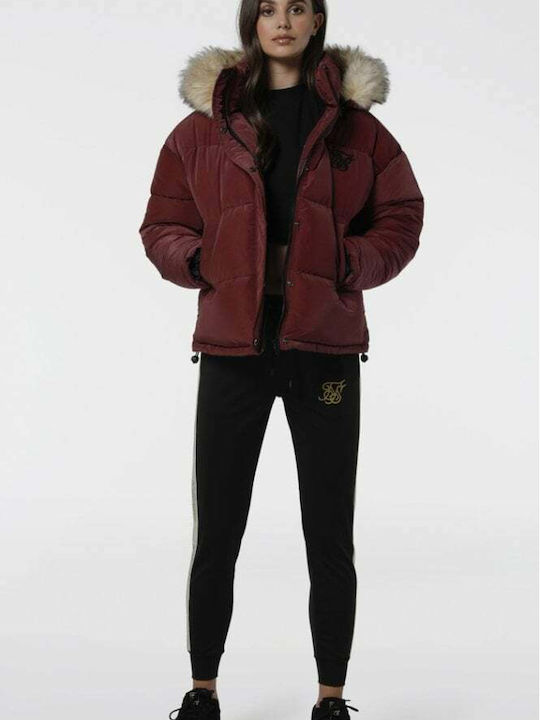 Kurz Damen Puffer Jacke für Winter Burgundy