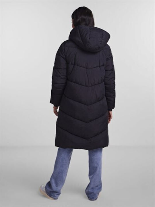 Women's Long Puffer Jacket for Winter with Hood Black