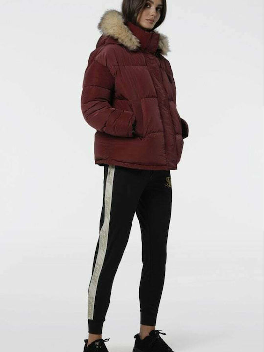 Kurz Damen Puffer Jacke für Winter Burgundy