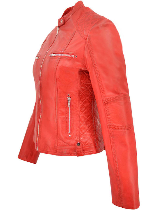 Δερμάτινα 100 Women's Short Lifestyle Leather Jacket for Winter RED