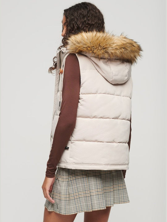 Superdry Everest Faux Kurz Damen Puffer Jacke für Winter Light Grey
