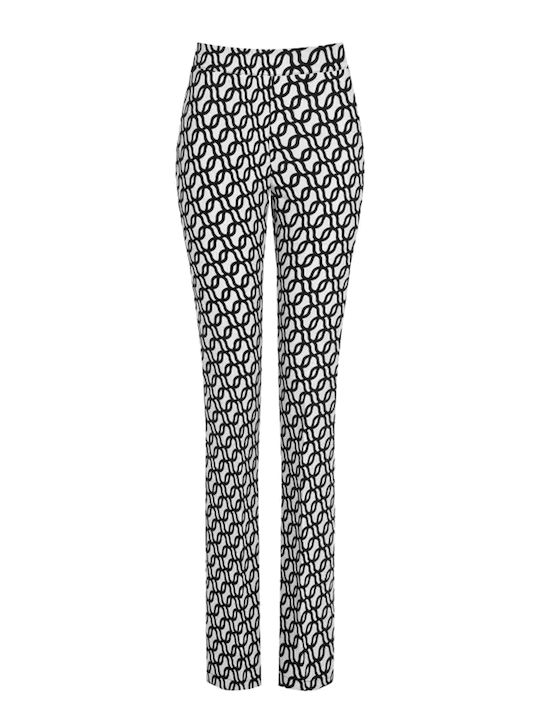 Women's Fabric Trousers Wide Line White/Black
