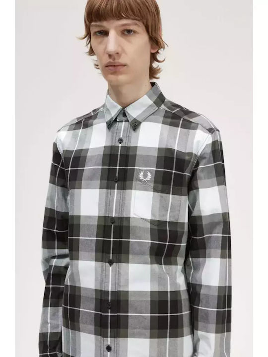 Fred Perry Men's Shirt Long Sleeve Cotton Checked Light Ice