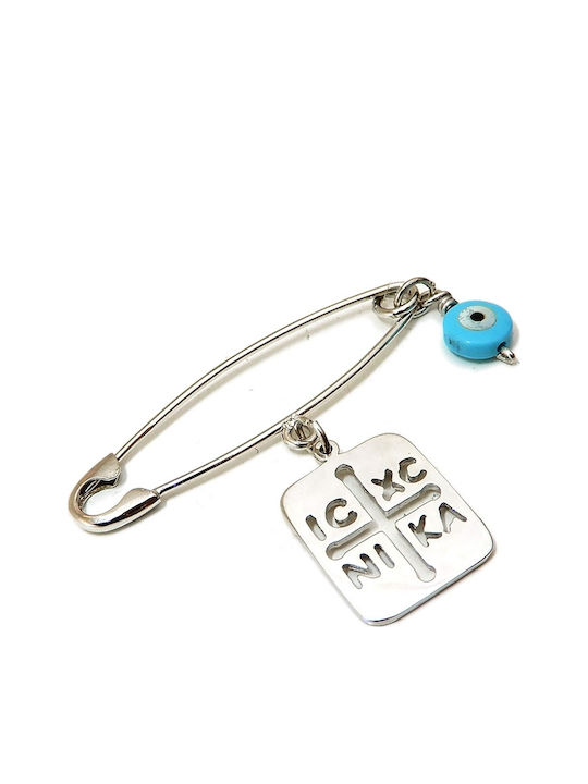 Art d or Child Safety Pin made of White Gold 9K with Constantinato