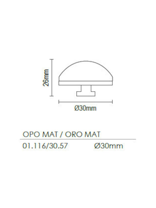 Viometale Knob Furniture made of Metallic Oro Matt D30mm 01.116 1pcs