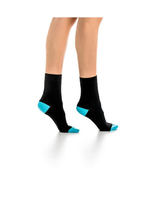 Inizio Women's Solid Color Socks BLACK/TIRQUAISE